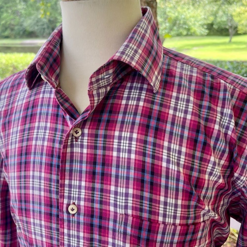 Peter Millar Pink Plaid Long Sleeve Shirt. Large - Picture 3 of 8